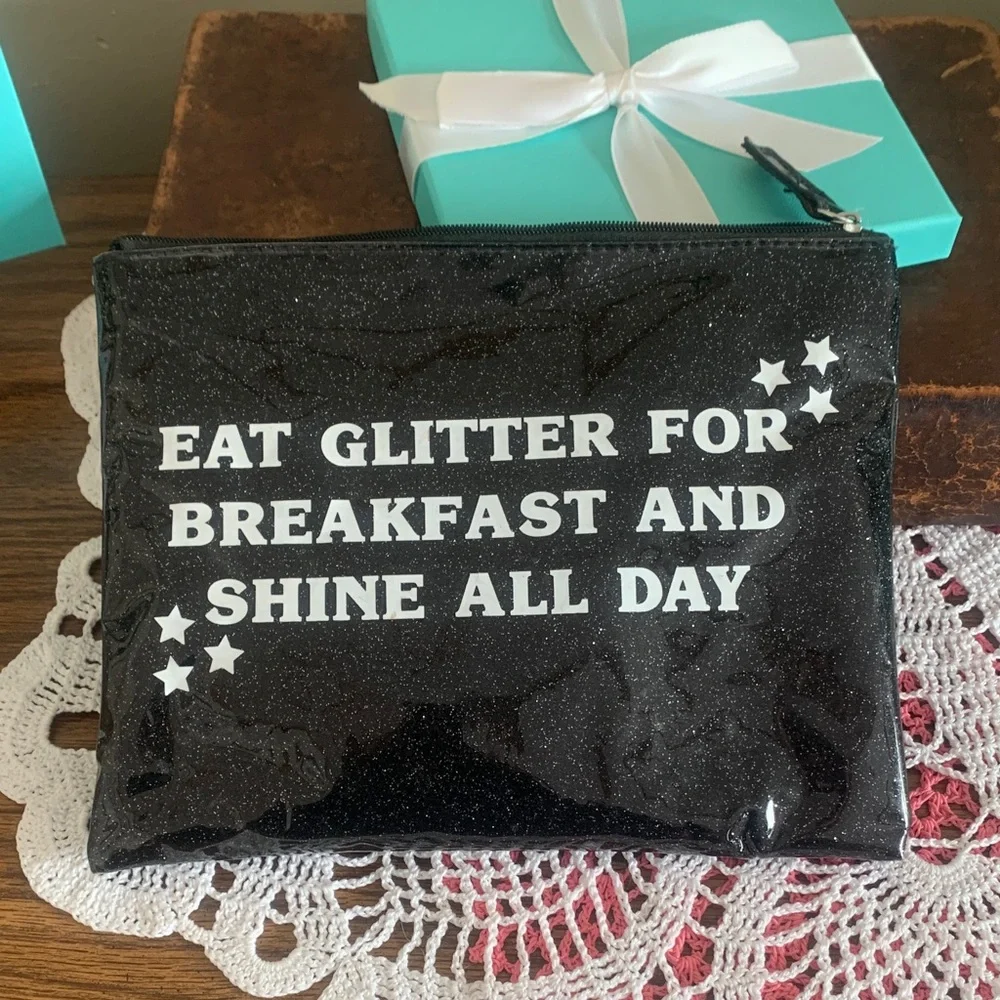 Black Glitter Pouch with Inspirational sparkle  Quote